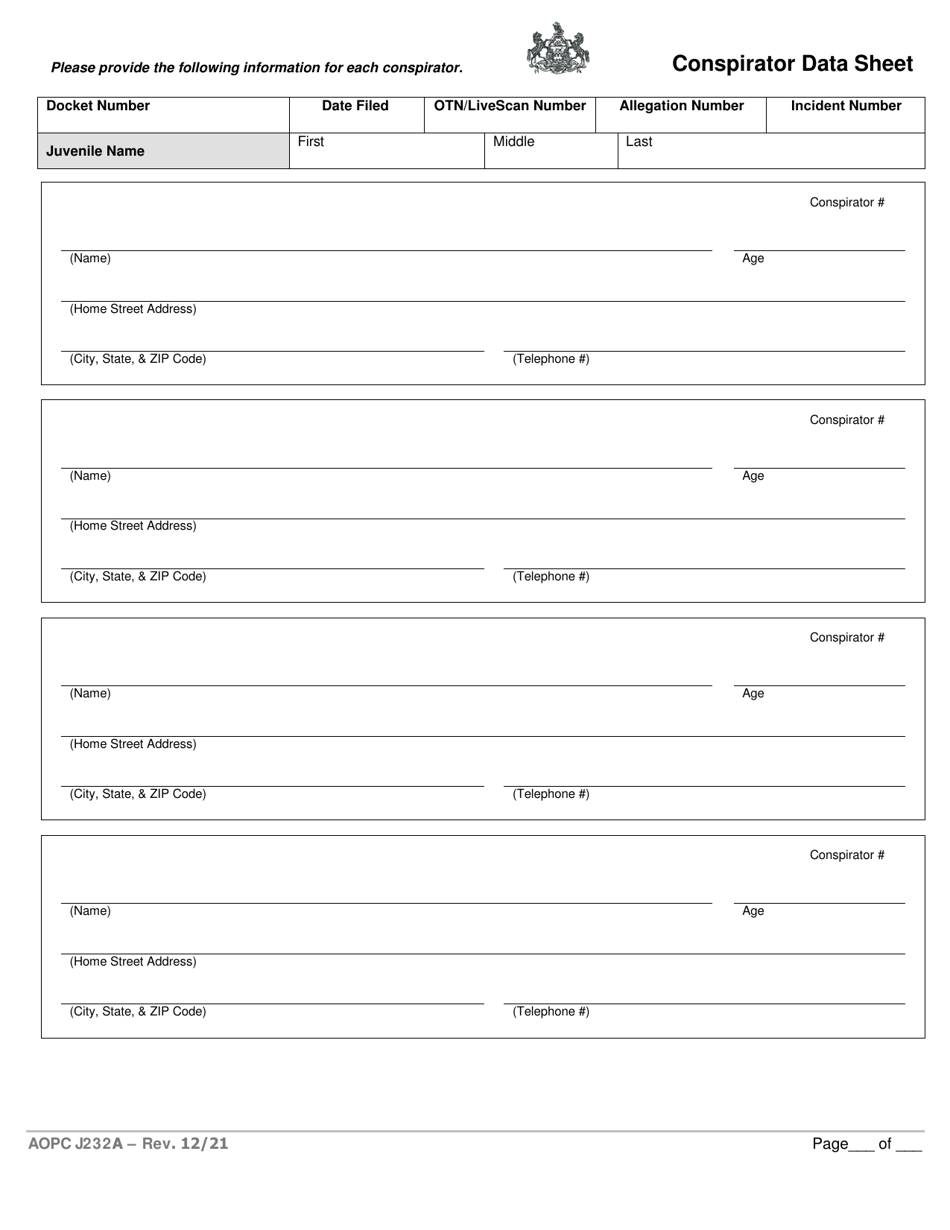 Form AOPC J232A Download Fillable PDF or Fill Online Written Allegation ...