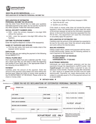 Document preview: Form PA-40 ES (I) Declaration of Estimated Personal Income Tax - Pennsylvania