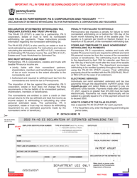 Form PA-40 ES (P/S/F) Declaration of Estimated Withholding Tax for Partnerships, S Corporations and Fiduciaries - Pennsylvania