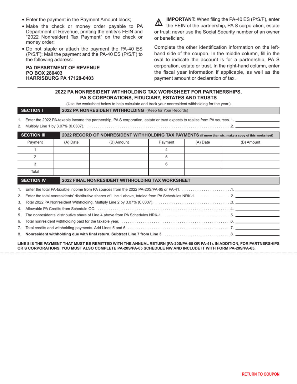 Form PA40 ES (P/S/F) Download Fillable PDF or Fill Online Declaration