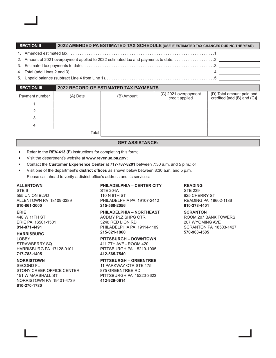 Form REV-414 (F) Estates and Trusts Worksheet for Estimated Tax - Pennsylvania, Page 2