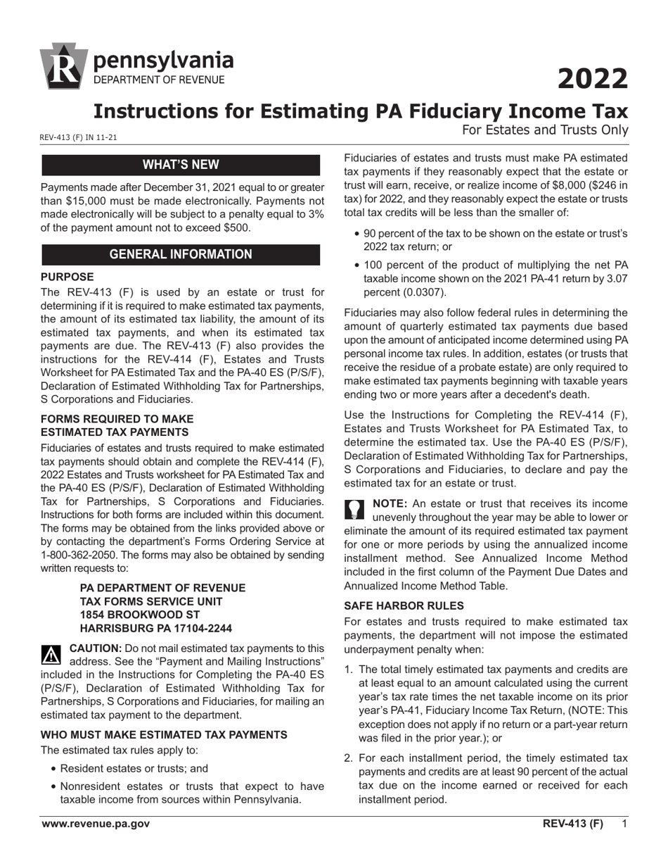 Instructions for Form REV-414 (F), PA-40 ES (P / S / F) - Pennsylvania, Page 1