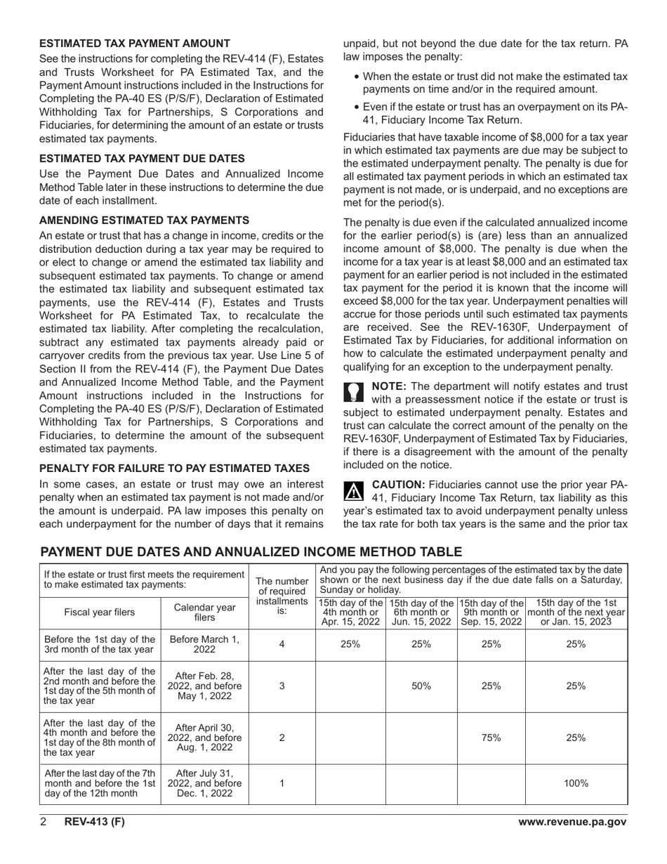 Download Instructions for Form REV414 (F), PA40 ES (P/S/F) PDF, 2022