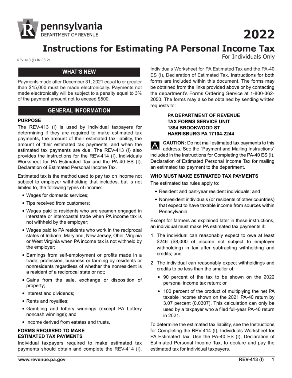 Instructions for Form REV-414 (I), PA-40 ES (I) - Pennsylvania, Page 1