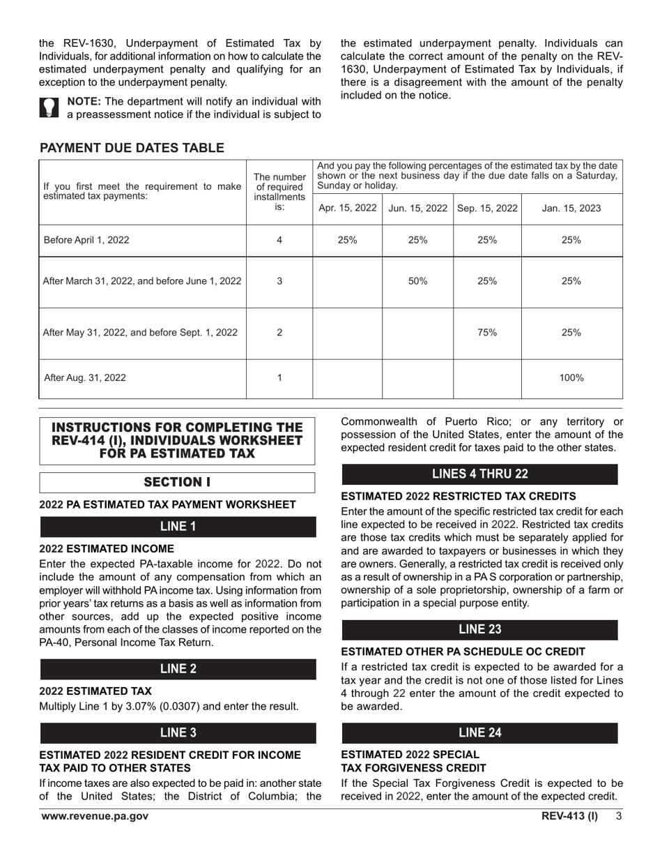 Instructions for Form REV-414 (I), PA-40 ES (I) - Pennsylvania, Page 3