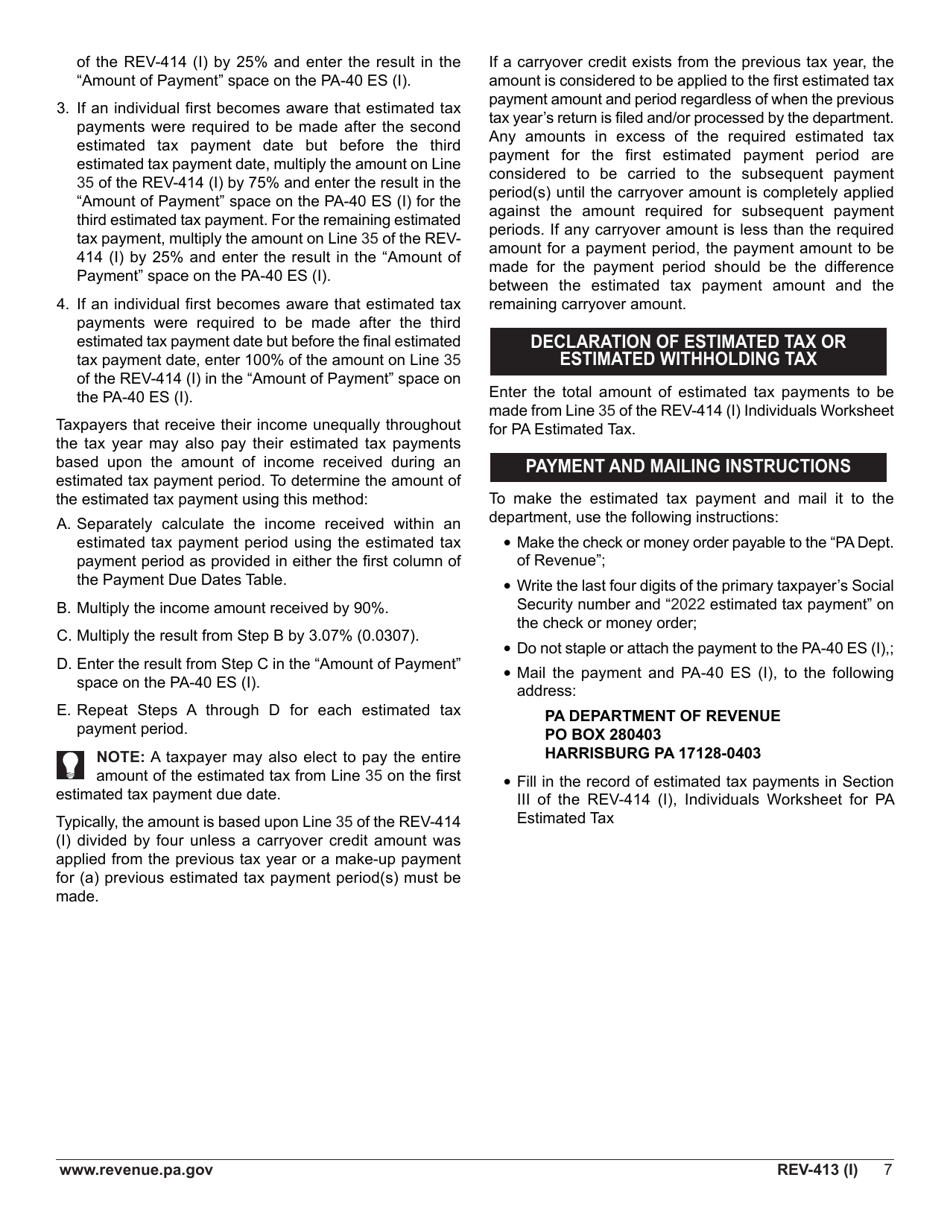 Instructions for Form REV-414 (I), PA-40 ES (I) - Pennsylvania, Page 7