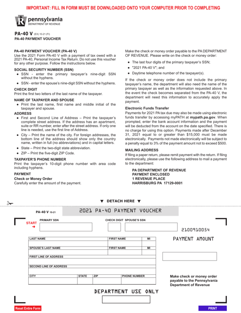 Form PA-40 V 2021 Printable Pdf