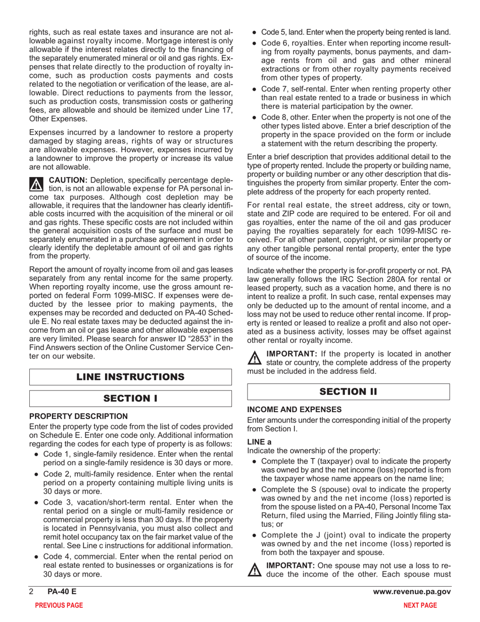 Form PA-40 Schedule E Rents and Royalty Income (Loss) - Pennsylvania, Page 4