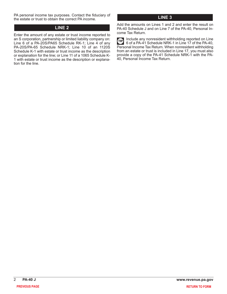 Form PA-40 Schedule J Income From Estates or Trusts - Pennsylvania, Page 4