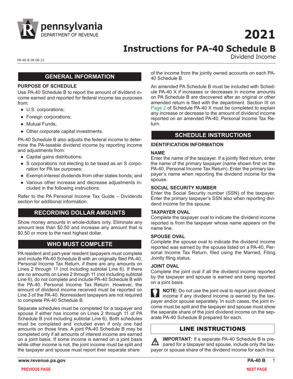 Form PA-40 Schedule B Dividend Income - Pennsylvania, Page 3