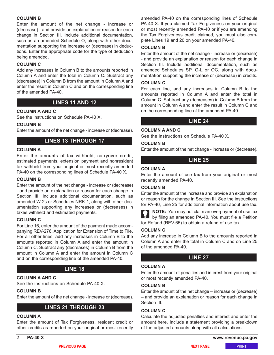 Form PA-40 Schedule X Amended Pa Personal Income Tax Schedule - Pennsylvania, Page 4