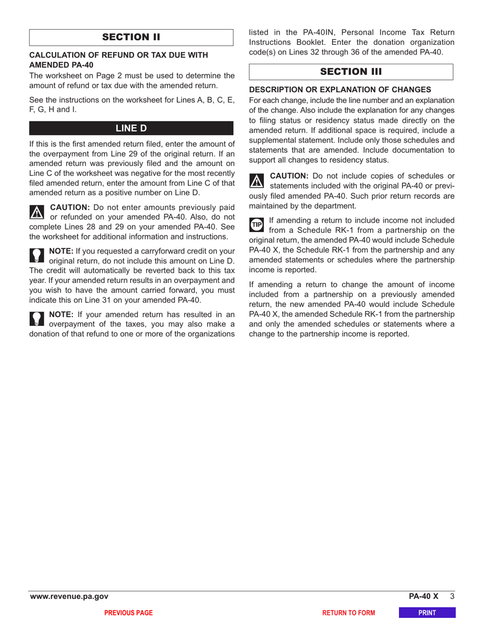 Form PA-40 Schedule X Amended Pa Personal Income Tax Schedule - Pennsylvania, Page 5