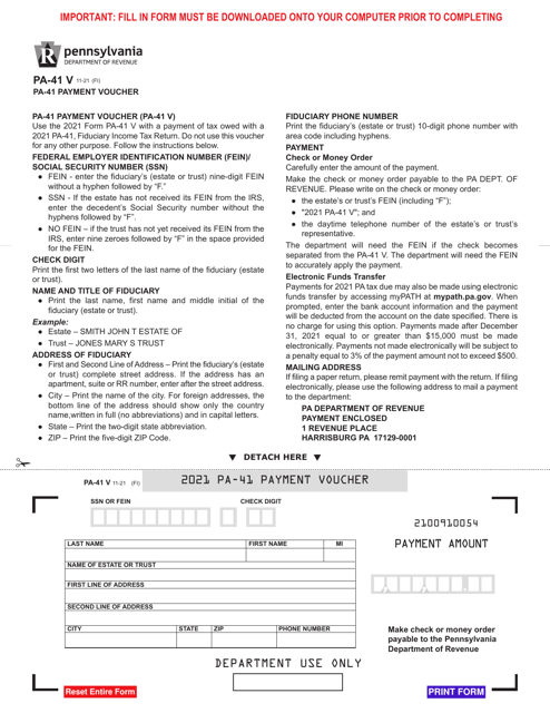 Form PA-41 V 2021 Printable Pdf