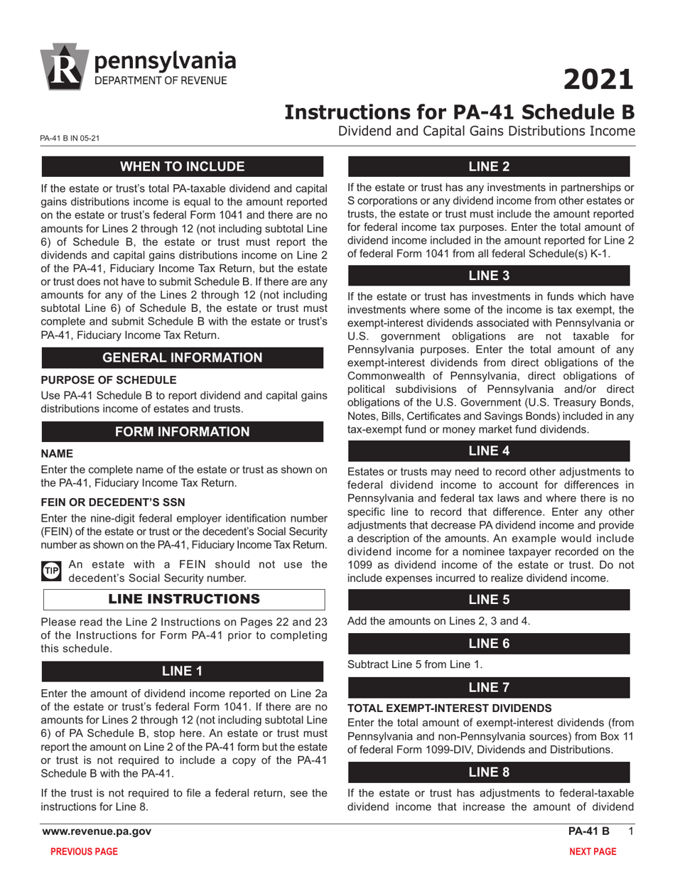 Form PA-41 Schedule B Dividend and Capital Gains Distributions Income - Pennsylvania, Page 3