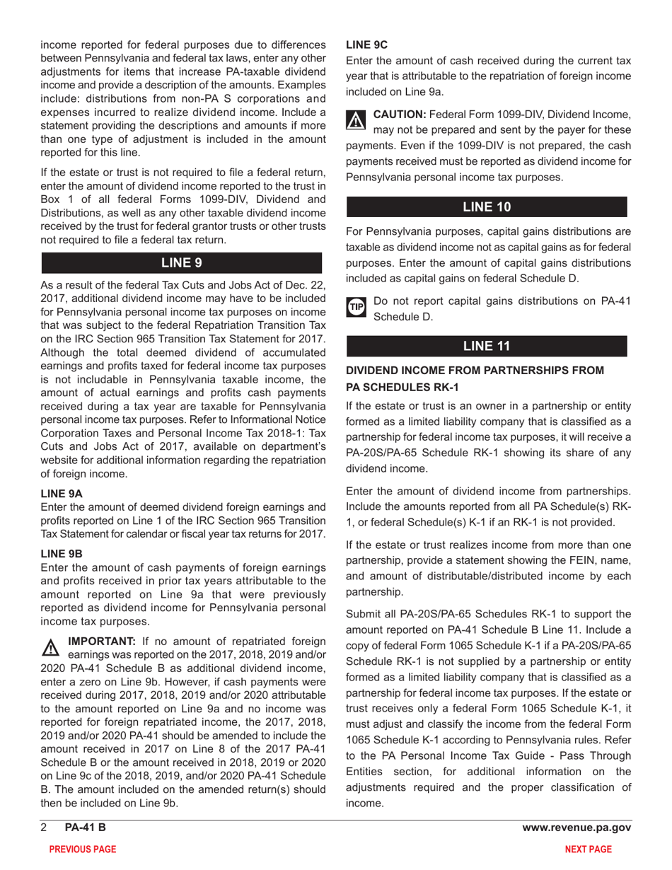Form PA-41 Schedule B Dividend and Capital Gains Distributions Income - Pennsylvania, Page 4