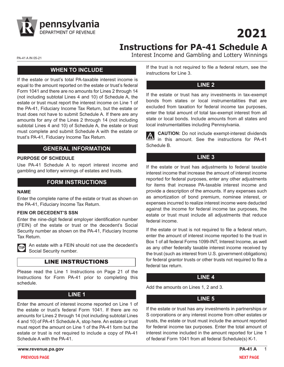 Form PA-41 Schedule A Interest Income and Gambling and Lottery Winnings - Pennsylvania, Page 3