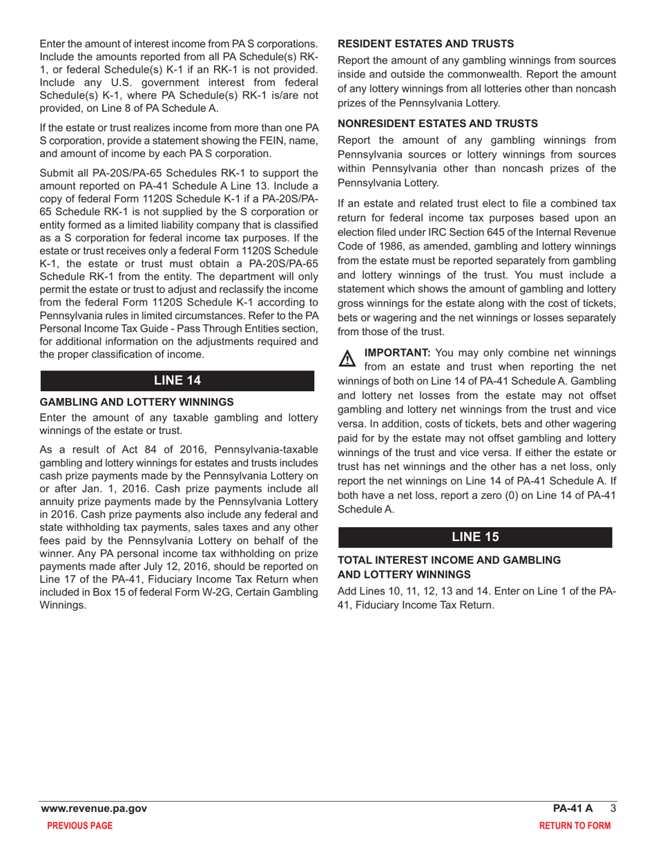 Form PA-41 Schedule A Interest Income and Gambling and Lottery Winnings - Pennsylvania, Page 5