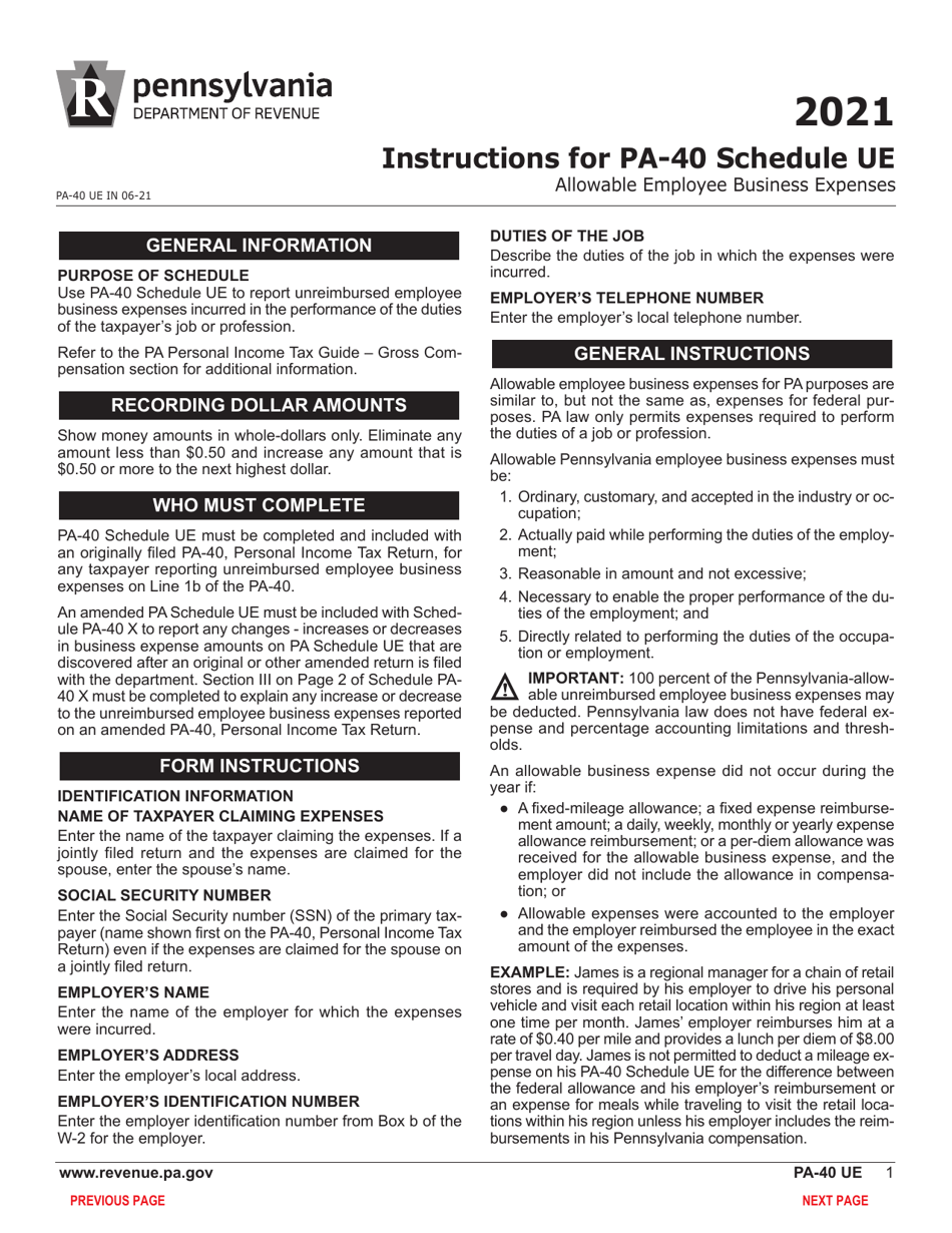 Form PA-40 Schedule UE Allowable Employee Business Expenses - Pennsylvania, Page 3