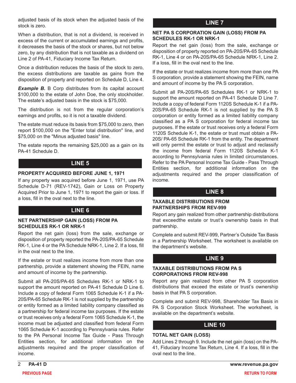 Form PA-41 Schedule D Sale, Exchange or Disposition of Property - Pennsylvania, Page 4