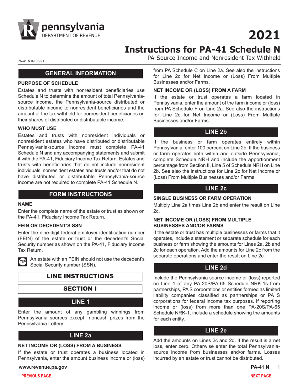 Form pa 41 schedule n download fillable pdf or fill online pa source