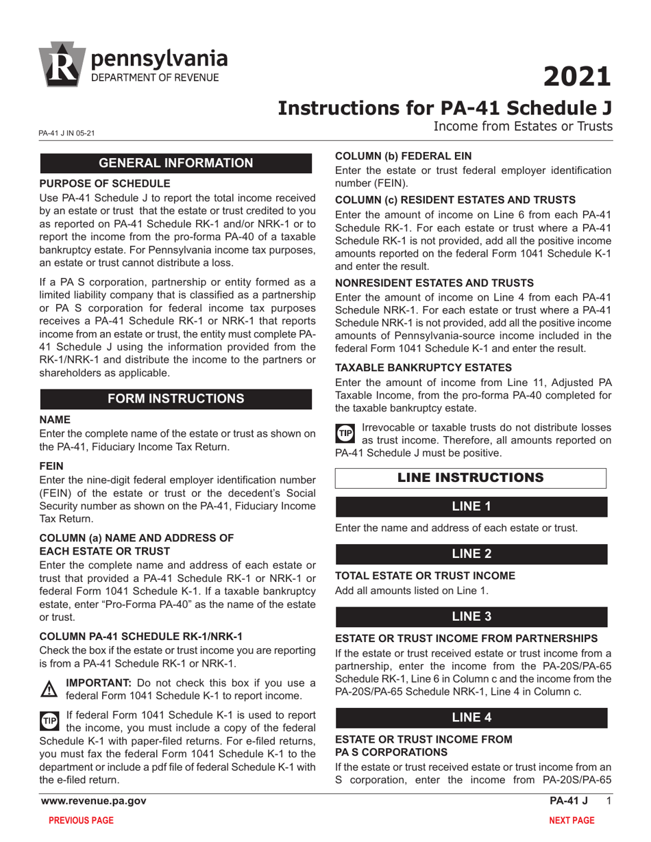 Form PA-41 Schedule J Income From Estates or Trusts - Pennsylvania, Page 3