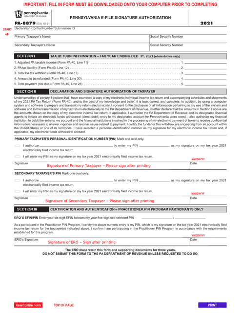 Form PA-8879 2021 Printable Pdf