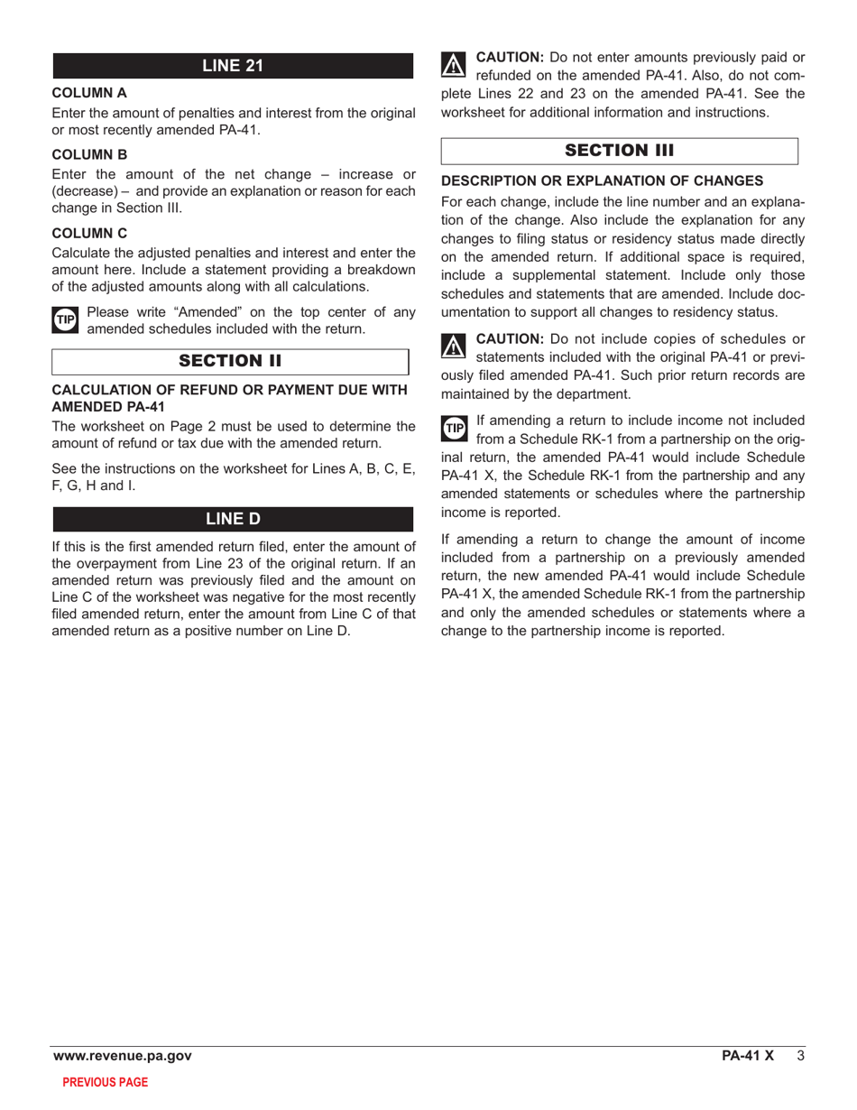 Form Pa 41 Schedule X 2021 Fill Out Sign Online And Download Fillable Pdf Pennsylvania 2144