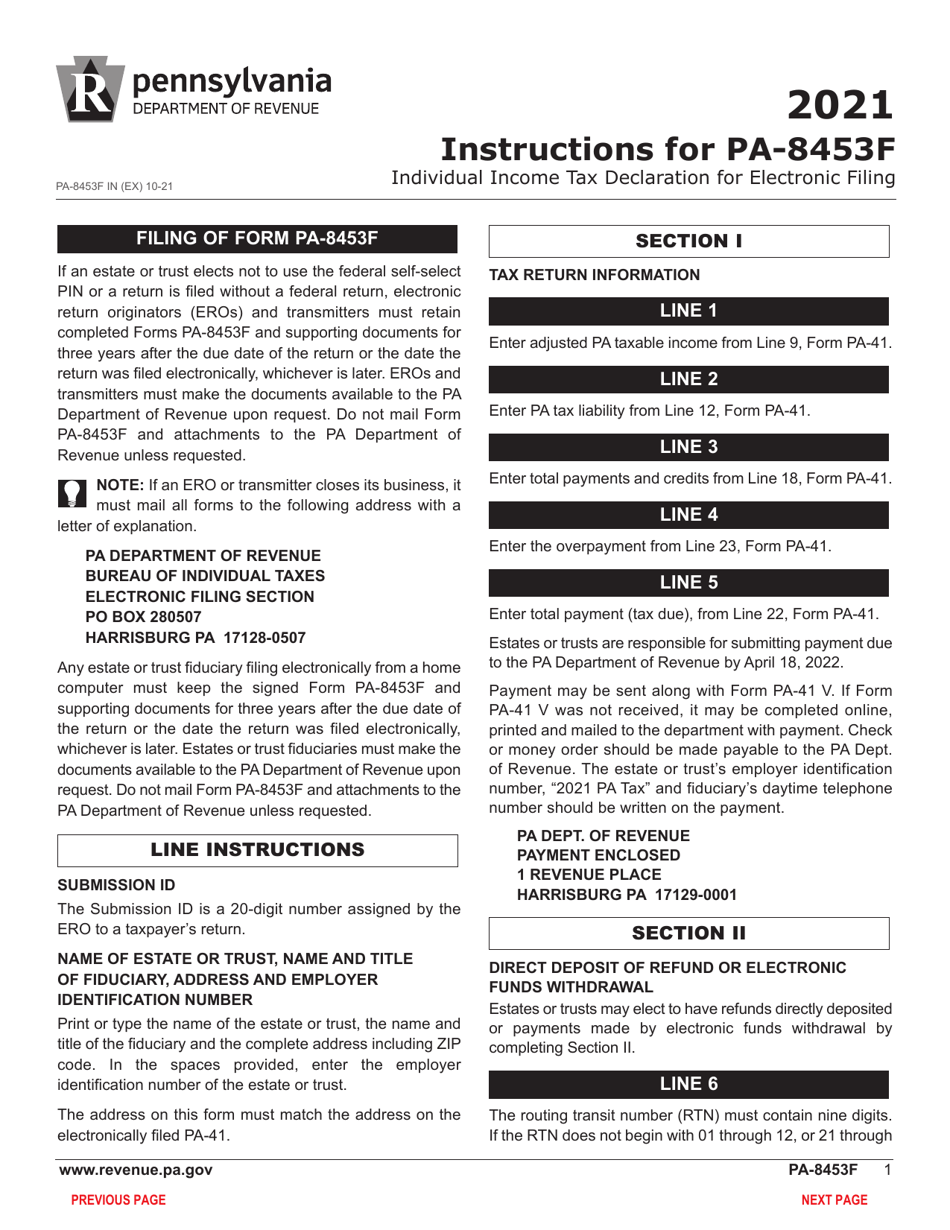 Form PA-8453F Pennsylvania Fiduciary Income Tax Declaration for Electronic Filing - Pennsylvania, Page 3