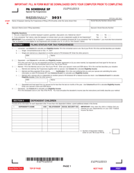 Document preview: Form PA-40 Schedule SP Special Tax Forgiveness - Pennsylvania
