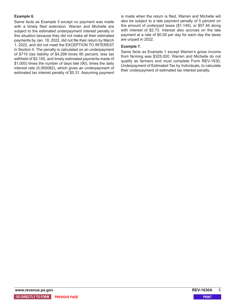 Form REV-1630A Underpayment of Estimated Tax by Individual Farmers - Pennsylvania, Page 7