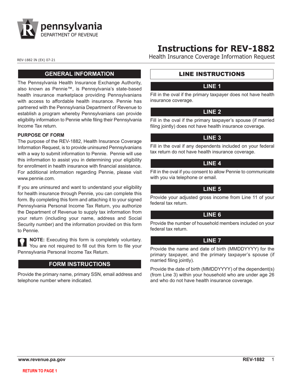 Form REV-1882 Health Insurance Coverage Information Request - Pennsylvania, Page 2