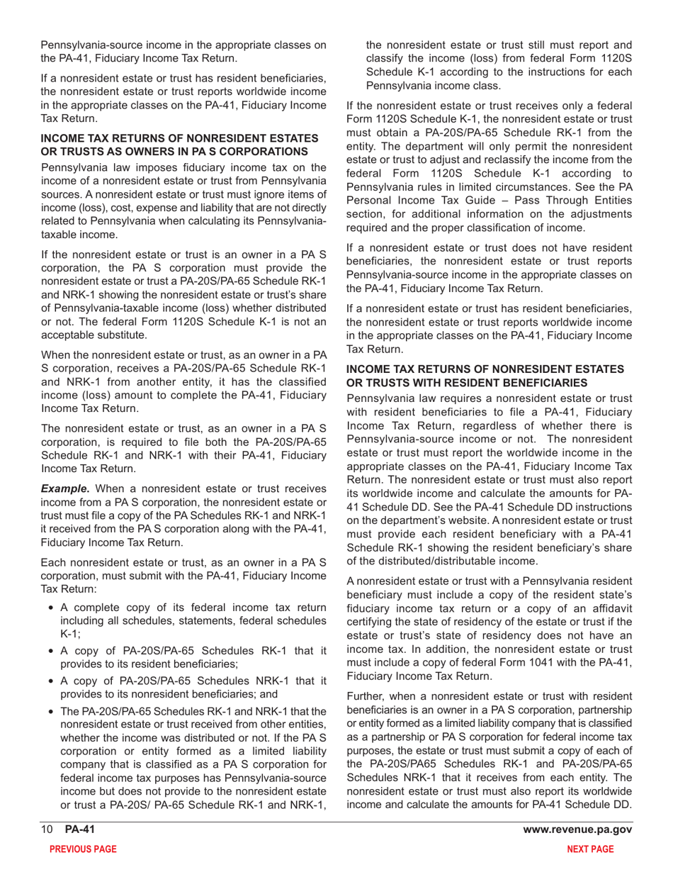 Form PA-41 Pa Fiduciary Income Tax Return - Pennsylvania, Page 12
