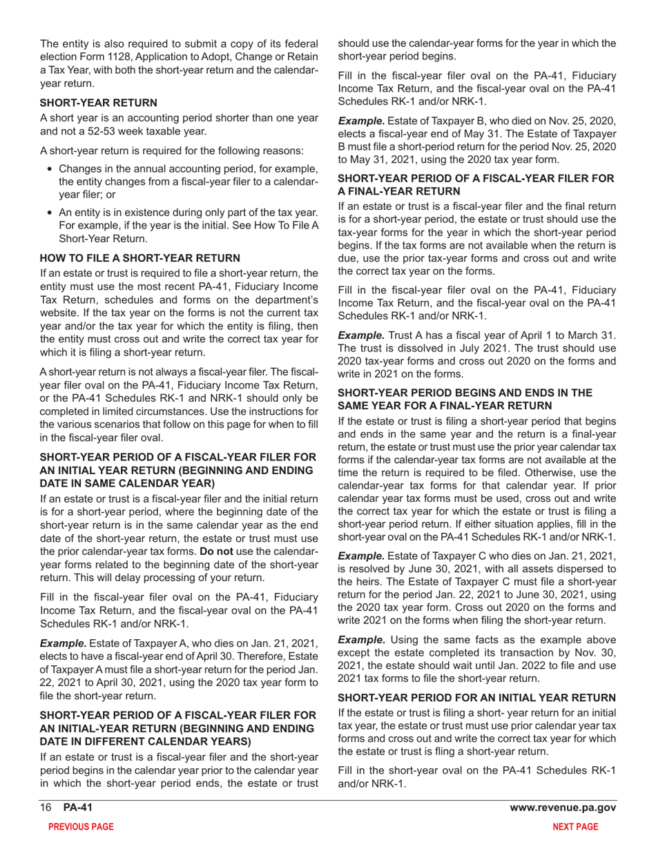 Form PA-41 Pa Fiduciary Income Tax Return - Pennsylvania, Page 18