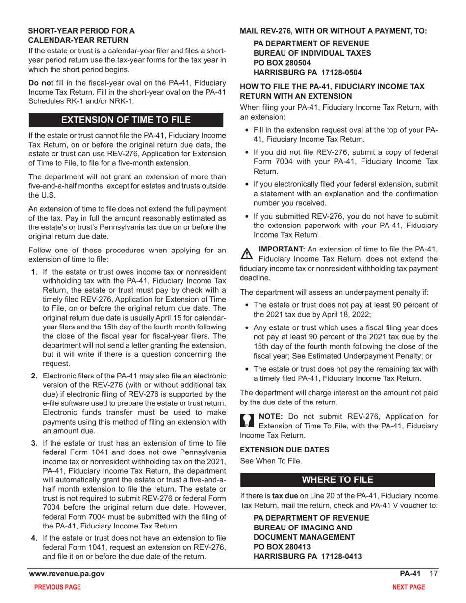 Form PA-41 Pa Fiduciary Income Tax Return - Pennsylvania, Page 19