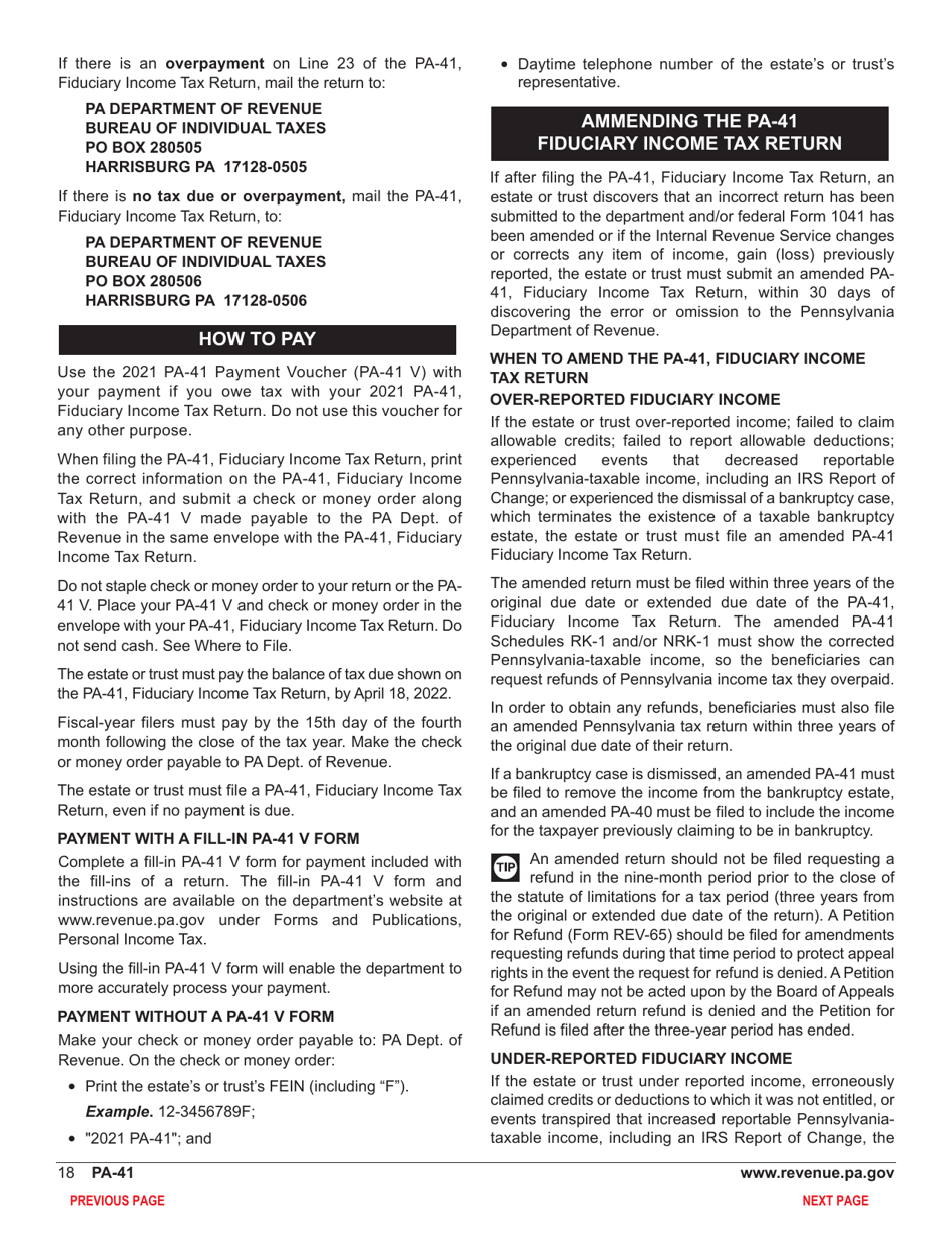 Form PA-41 Pa Fiduciary Income Tax Return - Pennsylvania, Page 20