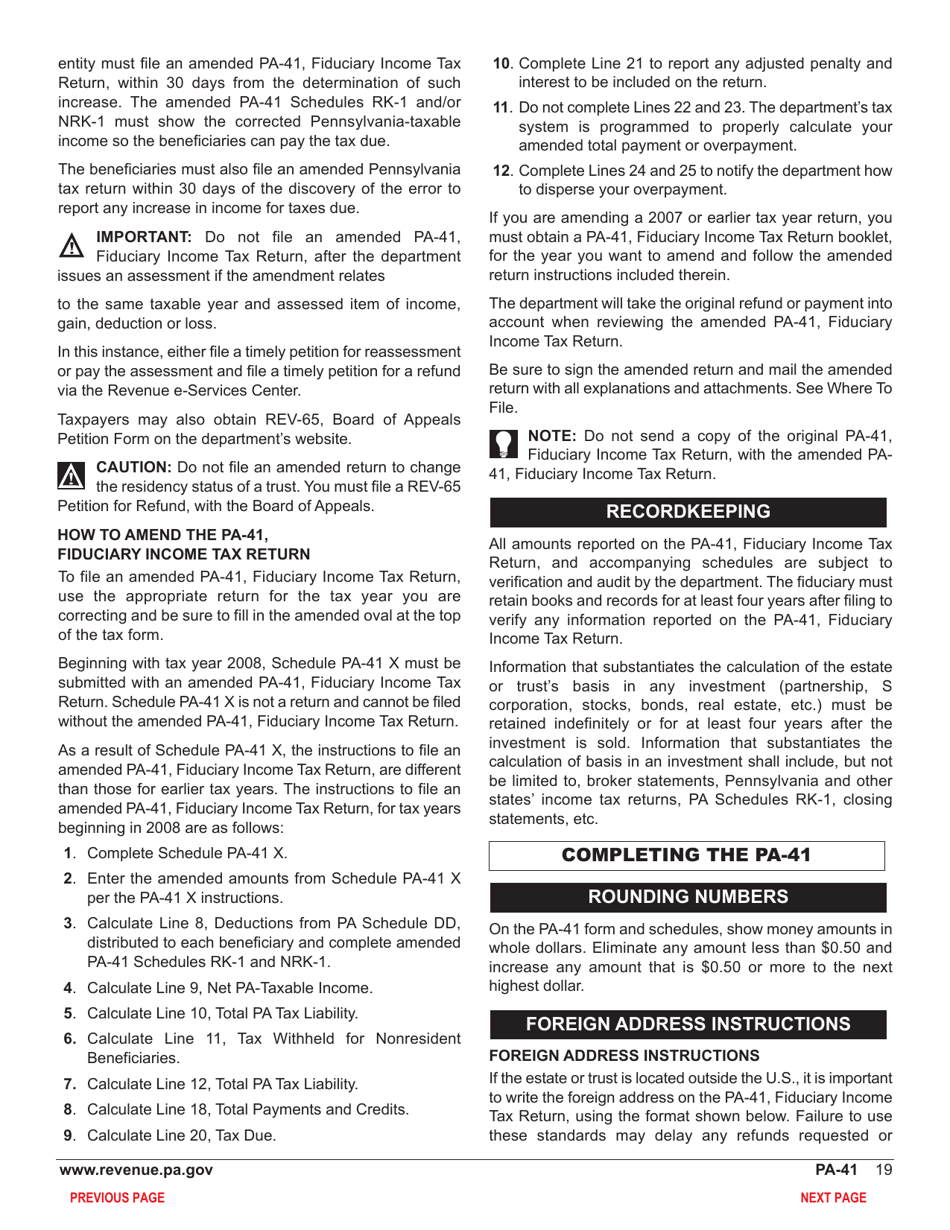 Form PA-41 Pa Fiduciary Income Tax Return - Pennsylvania, Page 21