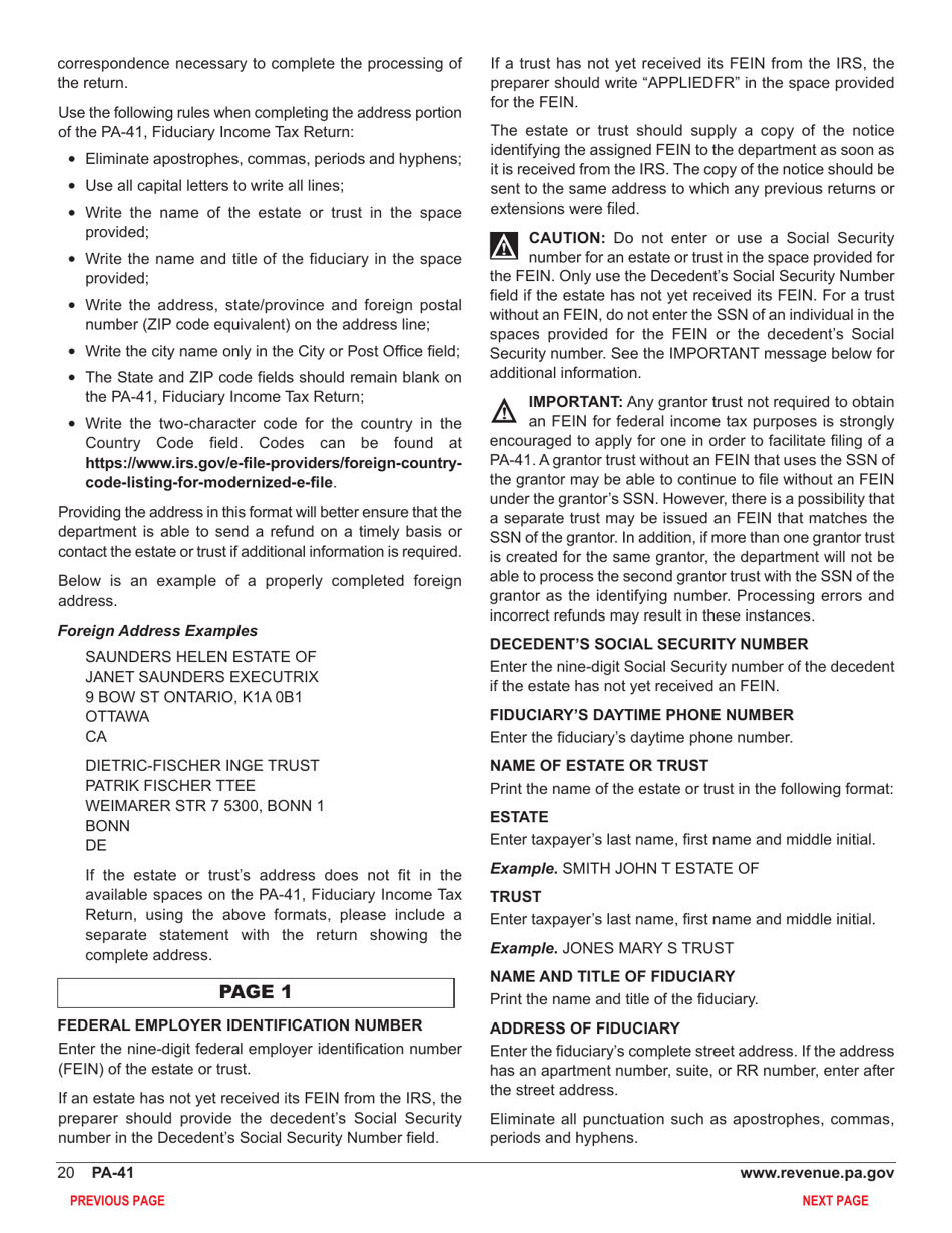 Form PA-41 Pa Fiduciary Income Tax Return - Pennsylvania, Page 22
