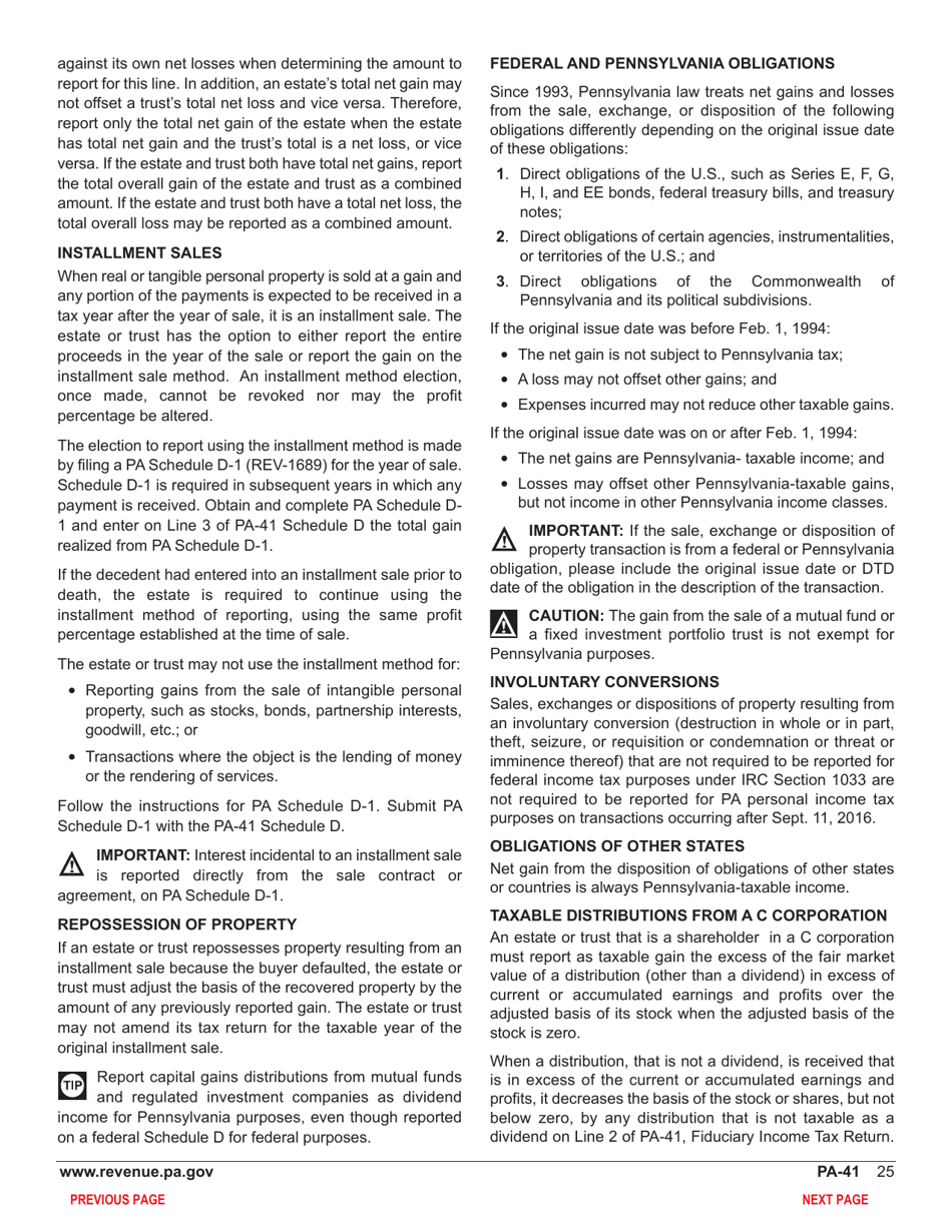 Form PA-41 Pa Fiduciary Income Tax Return - Pennsylvania, Page 27