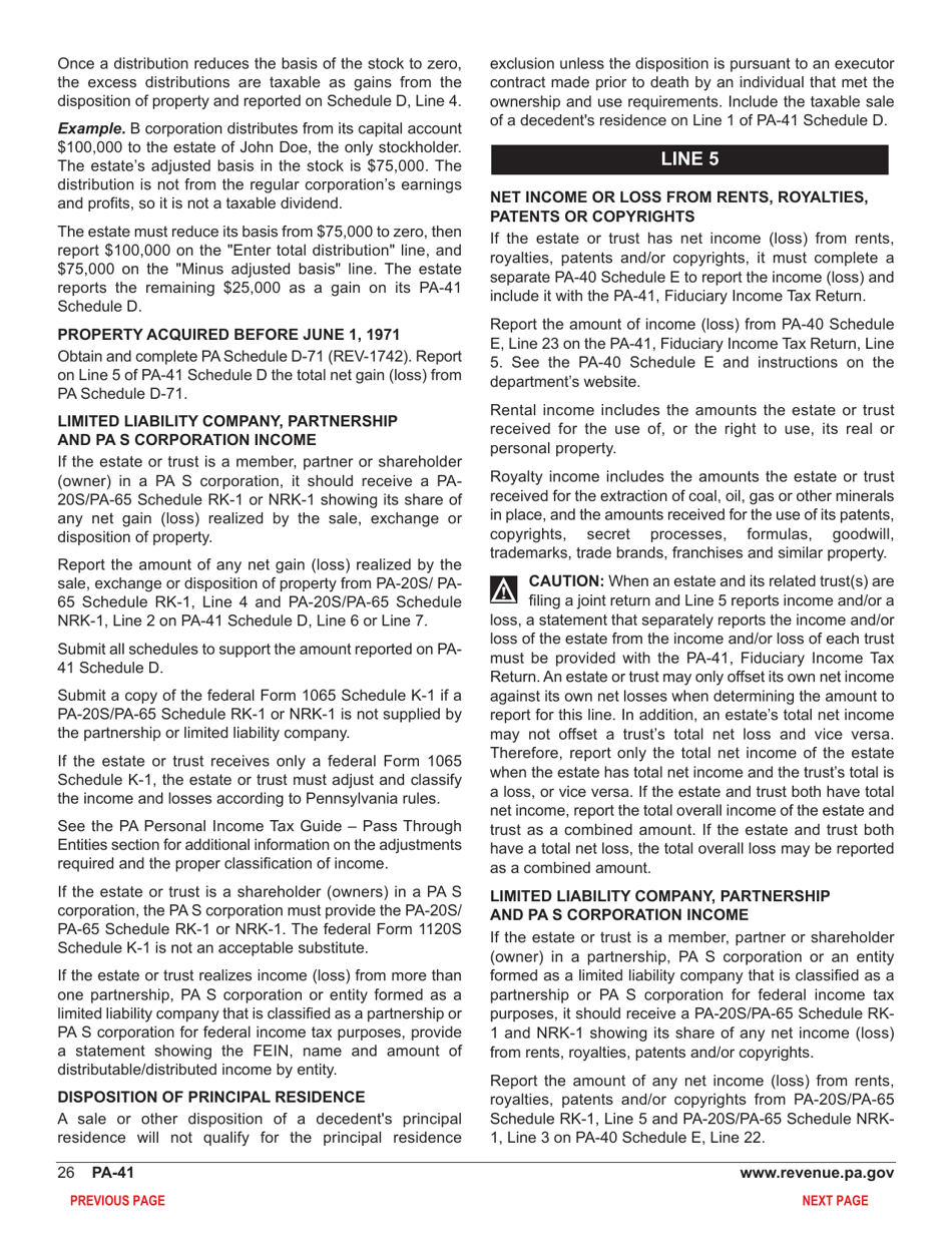 Form PA-41 Pa Fiduciary Income Tax Return - Pennsylvania, Page 28