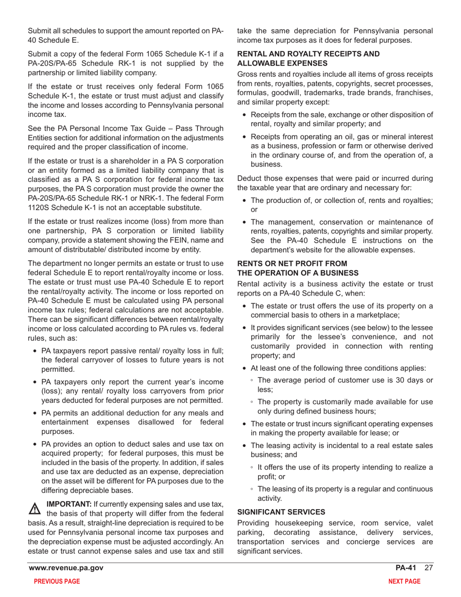Form PA-41 Pa Fiduciary Income Tax Return - Pennsylvania, Page 29