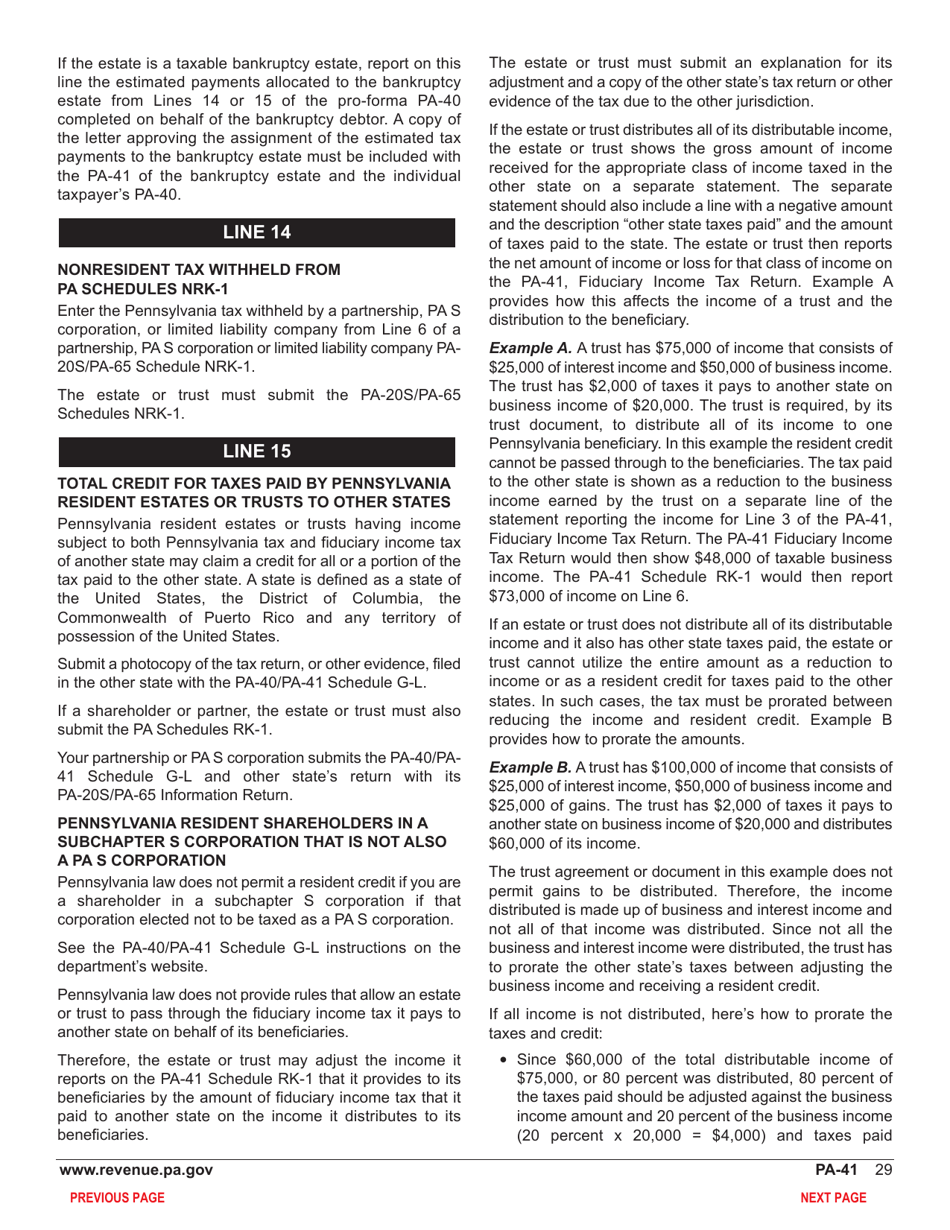 Form PA-41 Pa Fiduciary Income Tax Return - Pennsylvania, Page 31