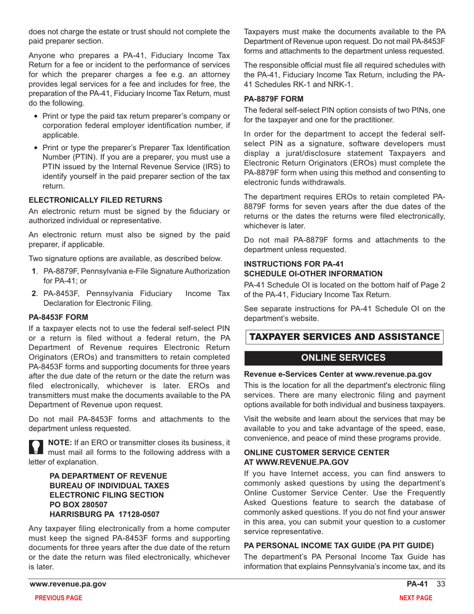 Form PA-41 Pa Fiduciary Income Tax Return - Pennsylvania, Page 35
