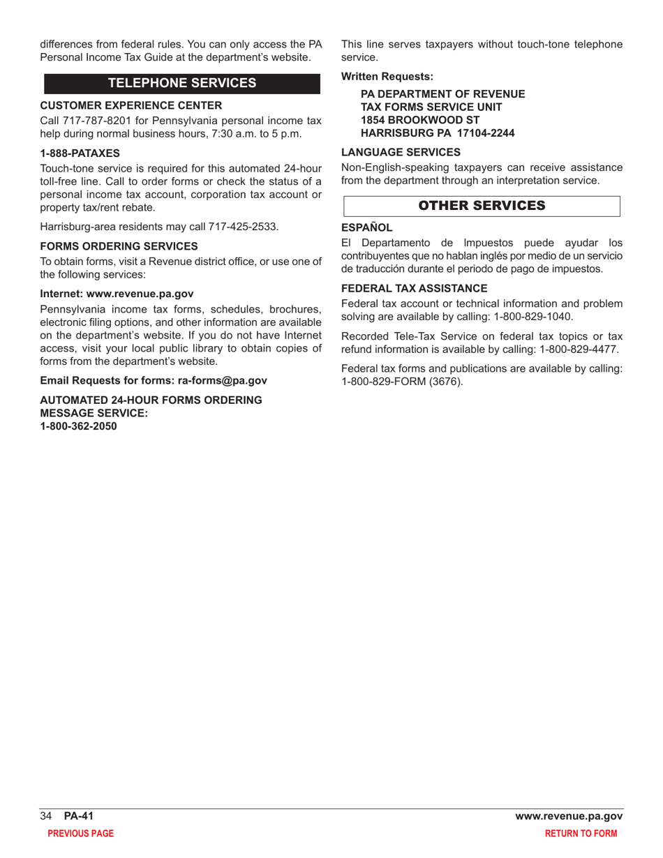Form PA-41 Pa Fiduciary Income Tax Return - Pennsylvania, Page 36