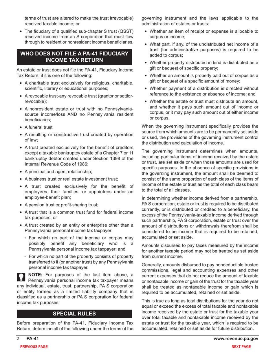 Form PA-41 Pa Fiduciary Income Tax Return - Pennsylvania, Page 4