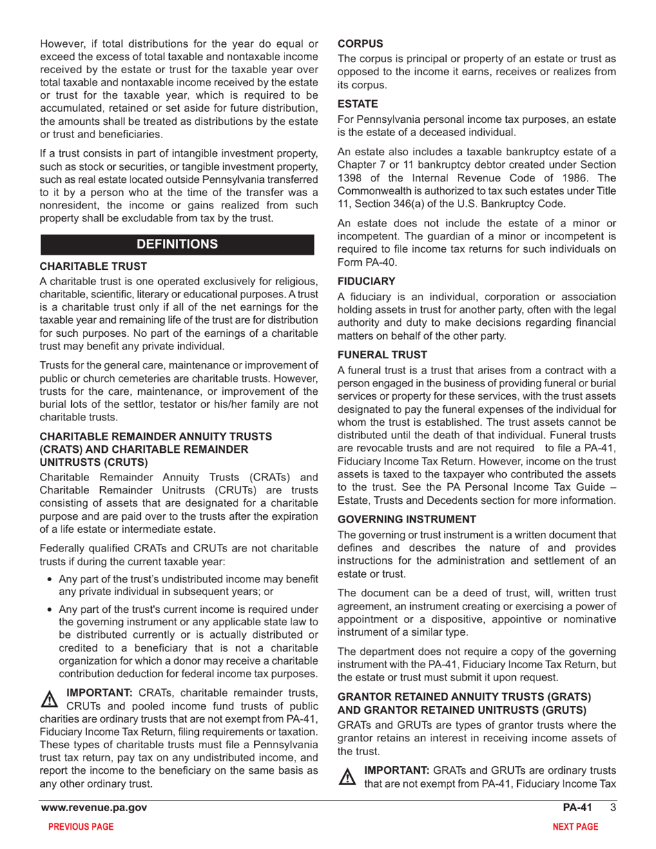 Form PA-41 Pa Fiduciary Income Tax Return - Pennsylvania, Page 5
