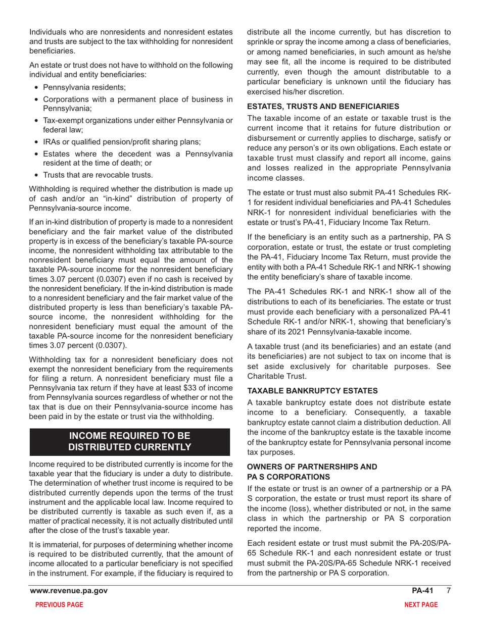 Form PA-41 Pa Fiduciary Income Tax Return - Pennsylvania, Page 9