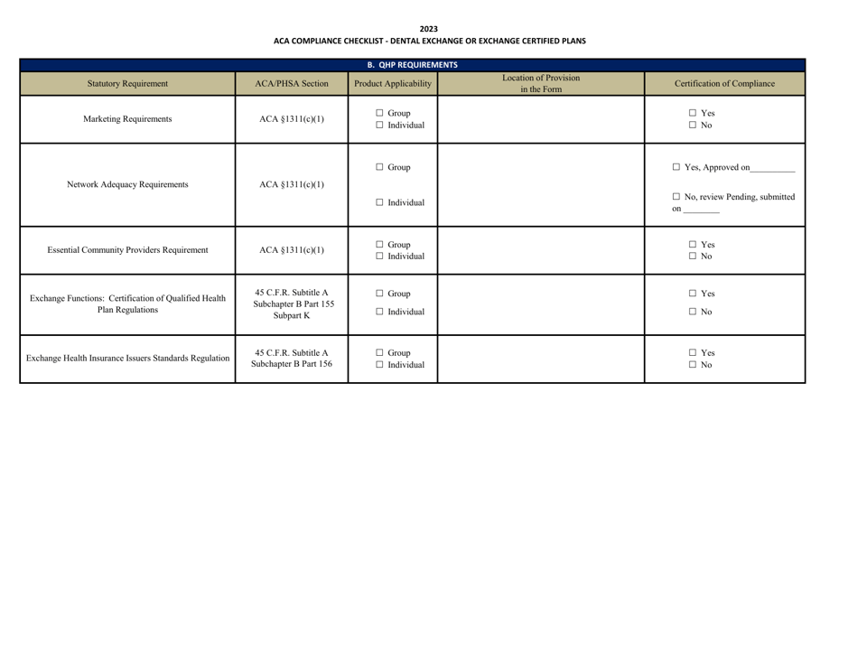 ACA Compliance Checklist - Dental Exchange or Exchange Certified Plans - Pennsylvania, Page 2