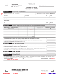 Document preview: Form REV-793 Consumer Cigarette Use/Excise Tax Return - Pennsylvania