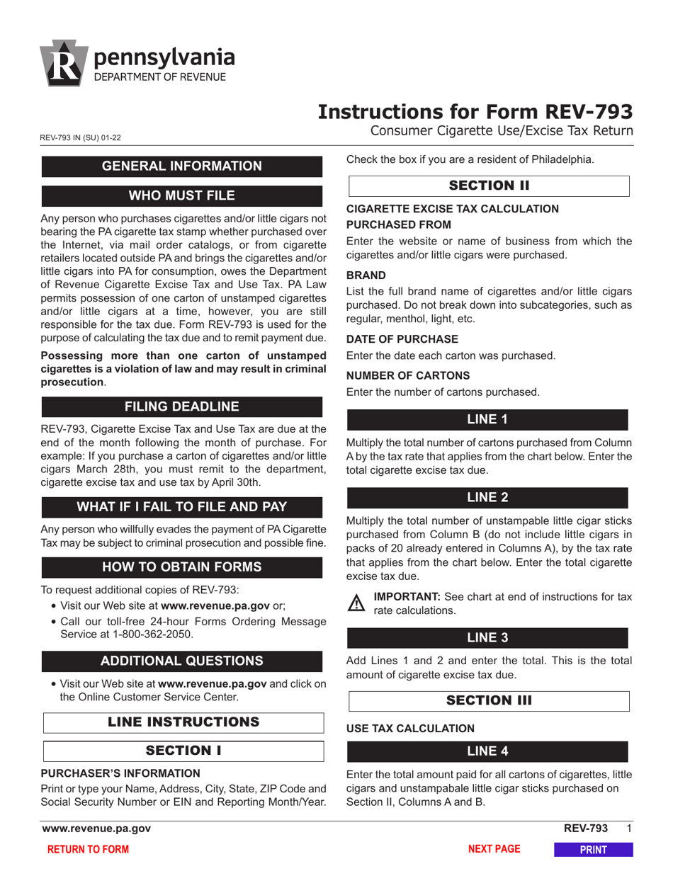 Form REV-793 Consumer Cigarette Use / Excise Tax Return - Pennsylvania, Page 3