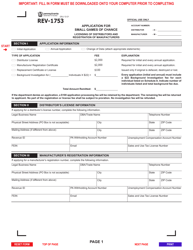 Document preview: Form REV-1753 Application for Small Games of Chance - Licensing of Distributors and Registration of Manufacturers - Pennsylvania